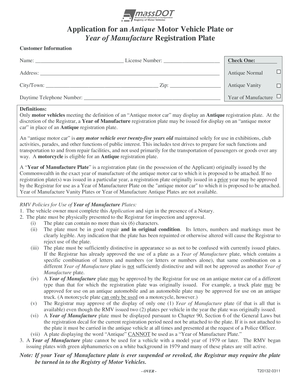 Application for Antique Motor Vehicle Plate