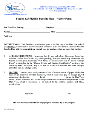 Section 125 Flexible Benefits Plan Waiver Form