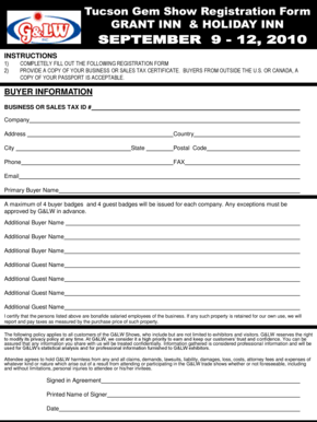 G&LW Trade Show Registration Form