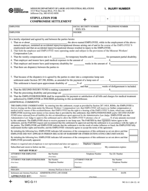 Missouri Workers' Compensation Stipulation for Compromise Settlement