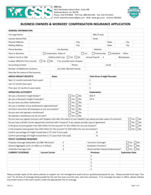 Business Owners & Workers' Compensation Insurance Application
