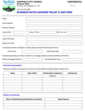 Business Rates Hardship Relief Claim Form