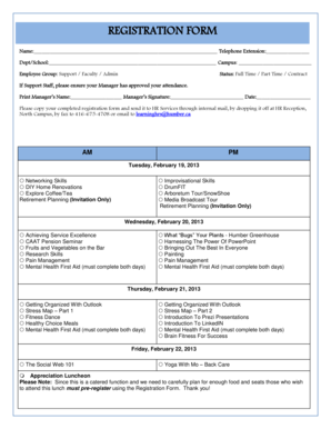 Humber College Employee Training Registration Form
