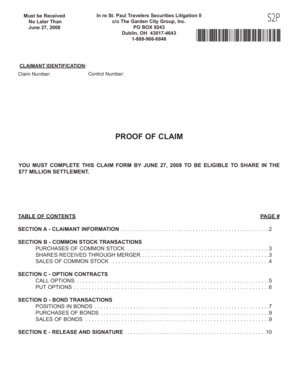 St. Paul Travelers Securities Litigation Proof of Claim Form