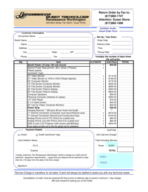 Exhibitor Audio Visual Order Form