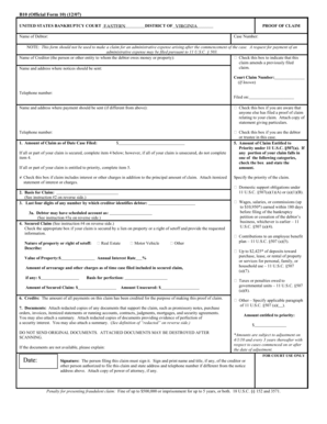 US Bankruptcy Court Proof of Claim Form