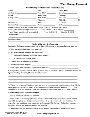 Water Damage Worksheet
