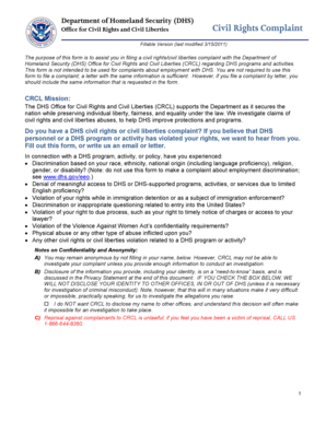 DHS Civil Rights Complaint Form