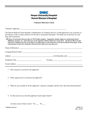 Volunteer Reference Check Form