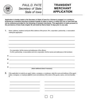 Iowa Transient Merchant License Application