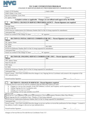 NYC Early Intervention Change in Service Form