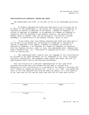 US Federal Certification for Contracts, Grants and Loans