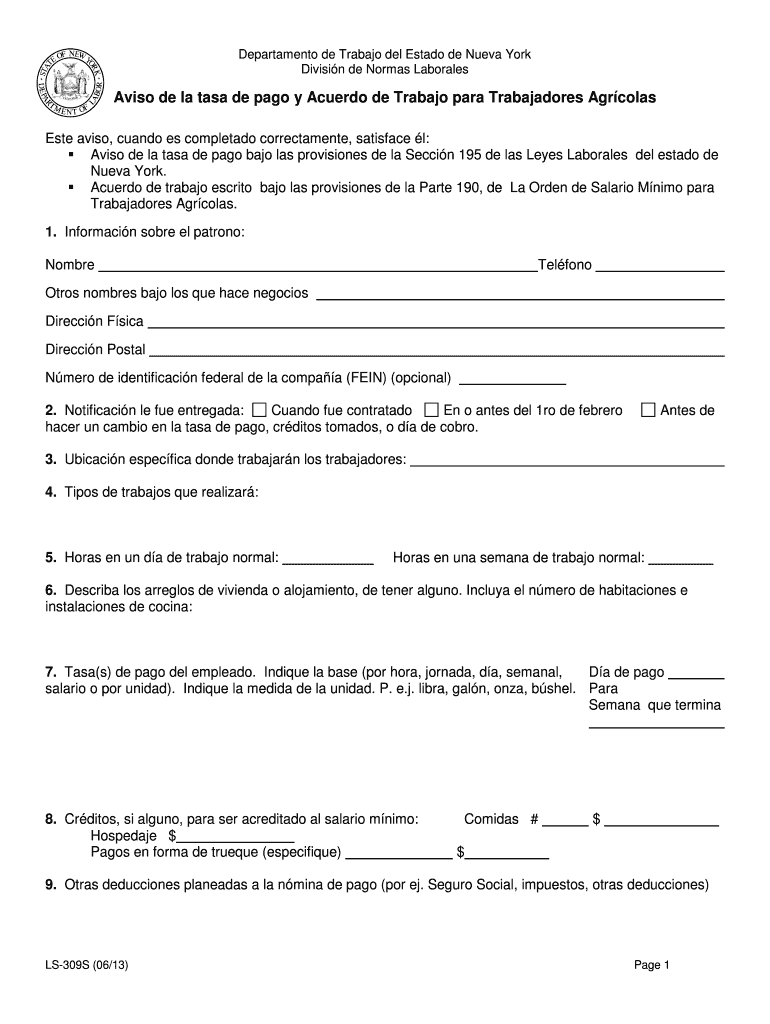 Aviso de la tasa de pago y Acuerdo de Trabajo para Trabajadores Vista previa en la página 1