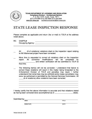 Texas Lease Inspection Response Form