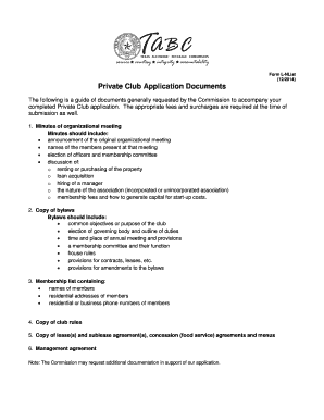 Texas Private Club Prequalification Packet