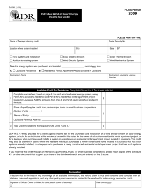 Louisiana Wind or Solar Energy Income Tax Credit Form