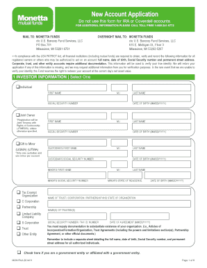 Monetta Funds New Account Application