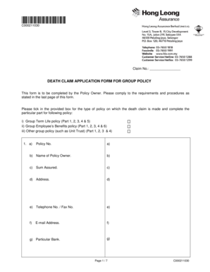 Death Claim Application Form for Group Policy