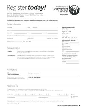 The Weekend to End Women's Cancers Registration Form