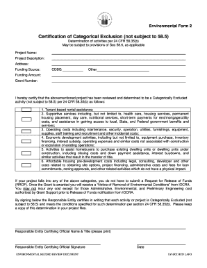 Certification of Categorical Exclusion