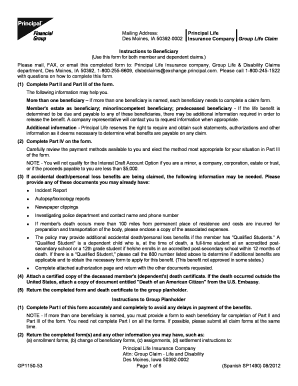 Principal Life Group Life Claim Form
