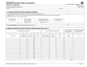 California Outdoor Lighting Power Allowances Certificate