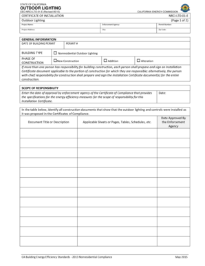 California Outdoor Lighting Certificate of Installation