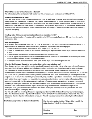 HUD Debts Owed and Termination Notice