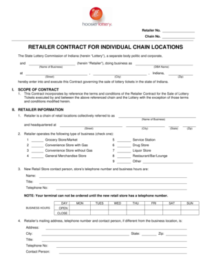 Retailer Contract for Indiana Lottery