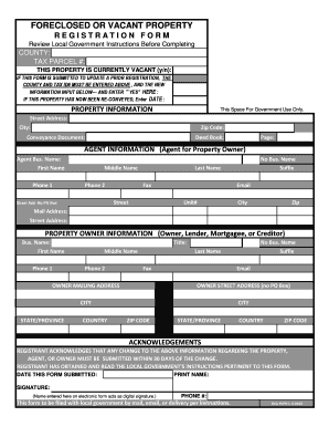 Foreclosed or Vacant Property Registration Form