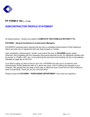 Subcontractor Profile Statement