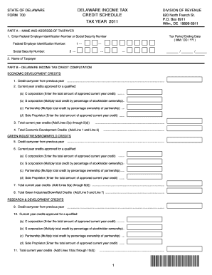Delaware Income Tax Credit Schedule Form 700