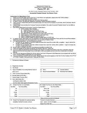 Arunachal Pradesh Goods Tax Return Form