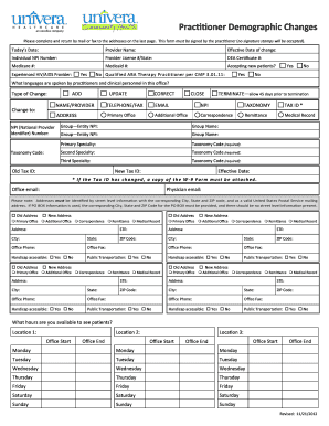 Provider Demographic Changes Form