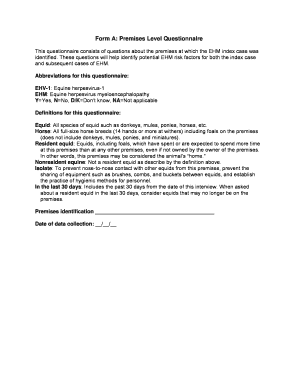 Premises Level Questionnaire for EHM Risk Assessment