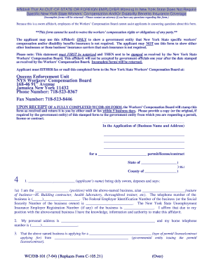 New York State Workers' Compensation and Disability Benefits Insurance Exemption Affidavit