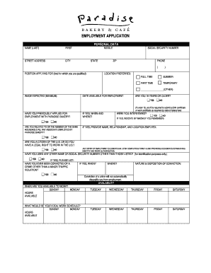 W4 form pdf - EMPLOYMENT APPLICATION - Paradise Bakery