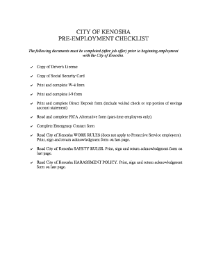 Pre-Employment Checklist - City of Kenosha, Wisconsin - kenosha