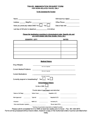 Travel Immunization Request Form