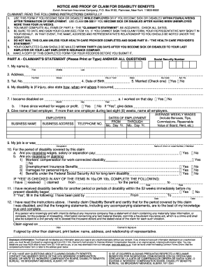 Notice and Proof of Claim for Disability Benefits