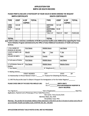 Texas Birth or Death Record Application