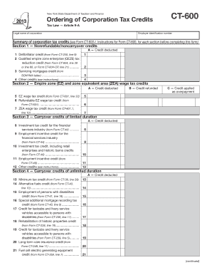 New York Corporation Tax Credits Form CT-600