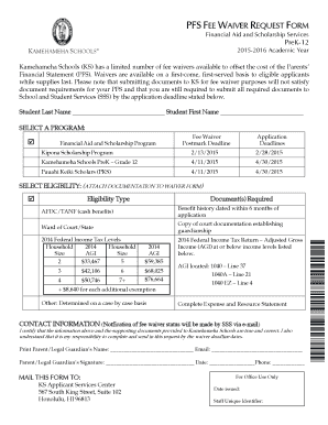 Kamehameha Schools PFS Fee Waiver Request Form