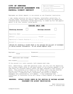 City of Kenosha Payroll Direct Deposit Authorization