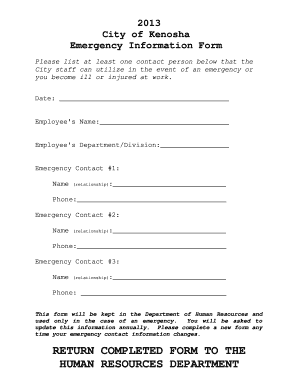 City of Kenosha Emergency Information Form