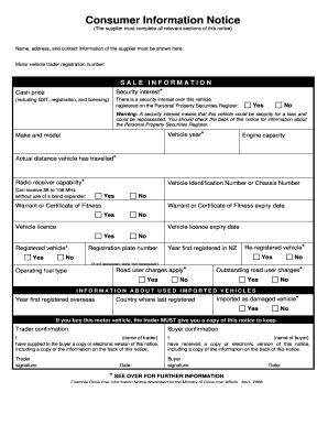 New Zealand Motor Vehicle Consumer Information Notice