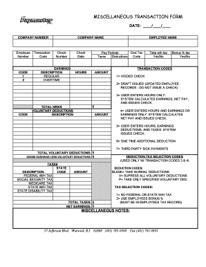 Miscellaneous Employee Transaction Form