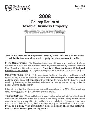 Ohio County Return of Taxable Business Property