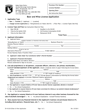 Idaho Beer and Wine License Application