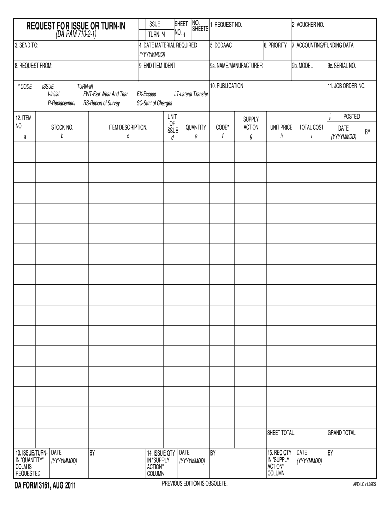 Da Form 3161 Fill Online Printable Fillable Blank PdfFiller